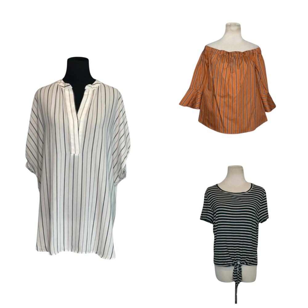 Spring Summer Lightweight Casual Tops Bundle – 3-Piece Striped Set size Large